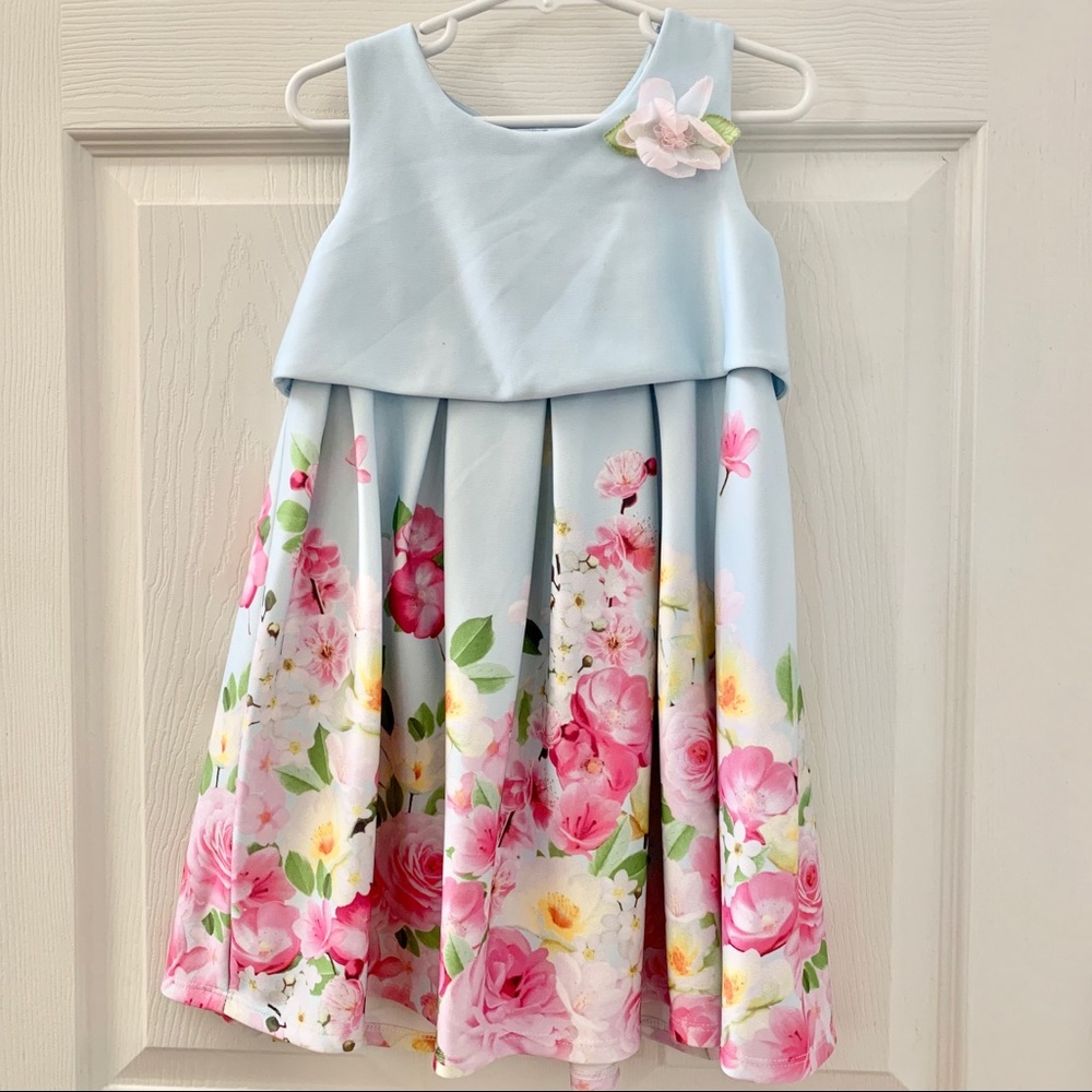 Girls Powder Blue Floral Dress